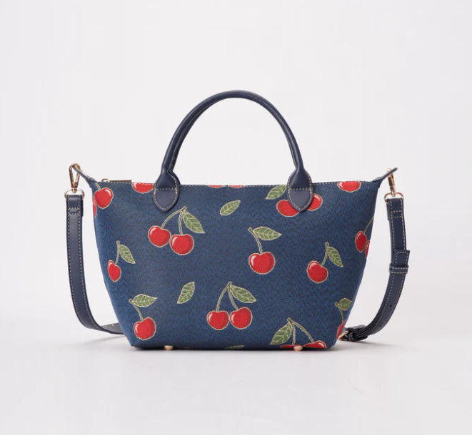 GRAB-CHERRY-BLUE | Cherry Denim Blue Grab Handle Handbag