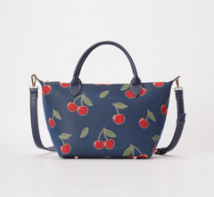 GRAB-CHERRY-BLUE | Cherry Denim Blue Grab Handle Handbag