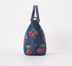 GRAB-CHERRY-BLUE | Cherry Denim Blue Grab Handle Handbag