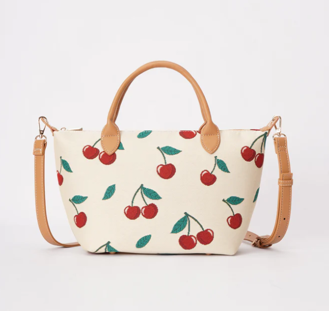 GRAB-CHERRY-CREAM | Cherry Cream Grab Handle Handbag