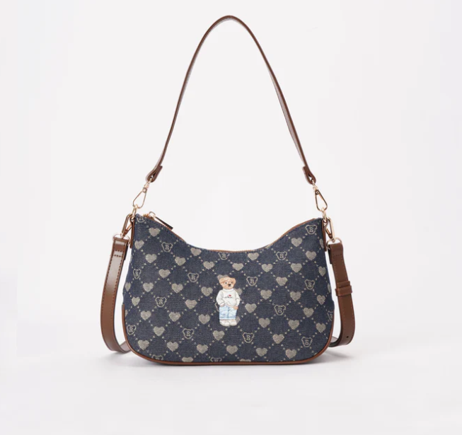 MOON-BLV-DENIM | B-Loved Bear Denim Blue Moon-Shaped Underarm Handbag