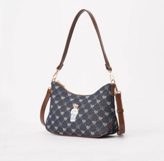 MOON-BLV-DENIM | B-Loved Bear Denim Blue Moon-Shaped Underarm Handbag