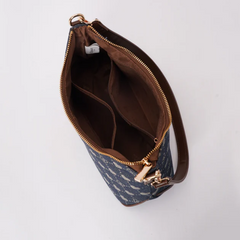 MOON-BLV-DENIM | B-Loved Bear Denim Blue Moon-Shaped Underarm Handbag