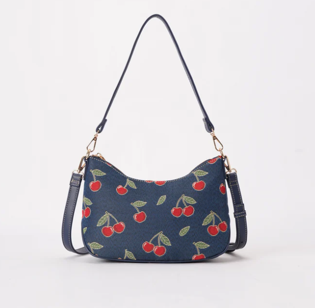 MOON-CHERRY-BLUE | Cherry Denim Blue Moon-Shaped Underarm Handbag
