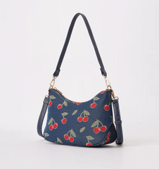 MOON-CHERRY-BLUE | Cherry Denim Blue Moon-Shaped Underarm Handbag