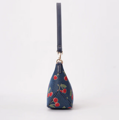 MOON-CHERRY-BLUE | Cherry Denim Blue Moon-Shaped Underarm Handbag