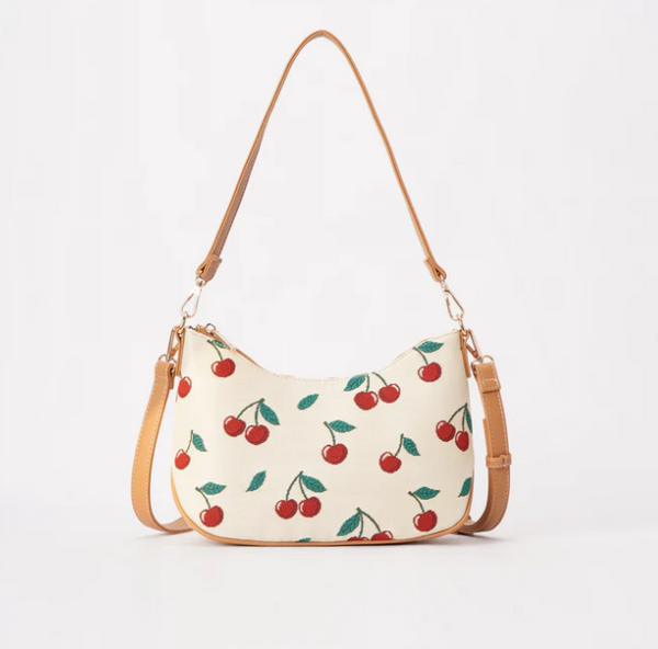 MOON-CHERRY-CREAM | Cherry Cream Moon-Shaped Underarm Handbag