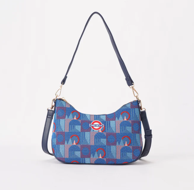 MOON-TFL-PICCA-GAP | TfL Piccadilly Moquette Mind the Gap Moon-Shaped Underarm Handbag