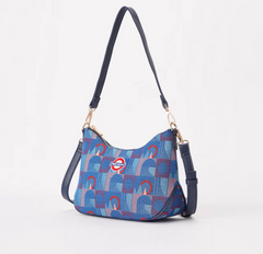 MOON-TFL-PICCA-GAP | TfL Piccadilly Moquette Mind the Gap Moon-Shaped Underarm Handbag
