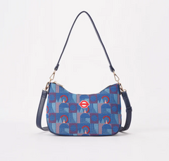MOON-TFL-PICCA-RED | TfL Piccadilly Moquette Red Roundel Moon-Shaped Underarm Handbag