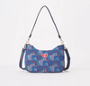 MOON-TFL-PICCA-RED | TfL Piccadilly Moquette Red Roundel Moon-Shaped Underarm Handbag