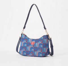 MOON-TFL-PICCA-RED | TfL Piccadilly Moquette Red Roundel Moon-Shaped Underarm Handbag