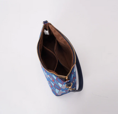 MOON-TFL-PICCA-RED | TfL Piccadilly Moquette Red Roundel Moon-Shaped Underarm Handbag