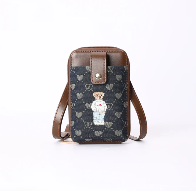 PHONE-BLV-DENIM | B-Loved Bear Denim Blue Smart Phone Crossbody Bag