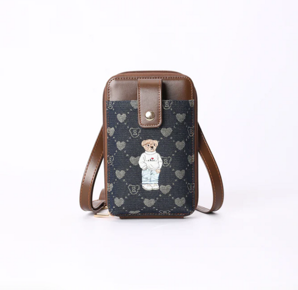 PHONE-BLV-DENIM | B-Loved Bear Denim Blue Smart Phone Crossbody Bag