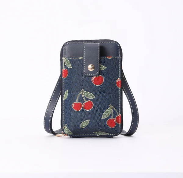 PHONE-CHERRY-BLUE | Cherry Denim Blue Smart Phone Crossbody Bag