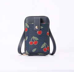 PHONE-CHERRY-BLUE | Cherry Denim Blue Smart Phone Crossbody Bag