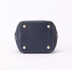 BUCK-CHERRY-BLUE | Cherry Denim Blue Bucket Handbag