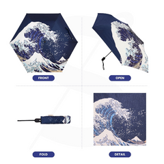 UM-AUTO-BM-WAVE | The British Museum - Great Wave off Kanagawa Navy Blue Automatic Folding Umbrella
