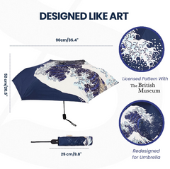 UM-AUTO-BM-WAVE | The British Museum - Great Wave off Kanagawa Navy Blue Automatic Folding Umbrella