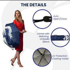 UM-AUTO-BM-WAVE | The British Museum - Great Wave off Kanagawa Navy Blue Automatic Folding Umbrella