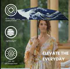 UM-AUTO-BM-WAVE | The British Museum - Great Wave off Kanagawa Navy Blue Automatic Folding Umbrella