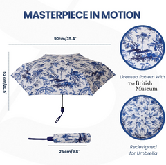 UM-AUTO-BM-CHINO | The British Museum Chinoiserie Blue and White Automatic Folding Umbrella