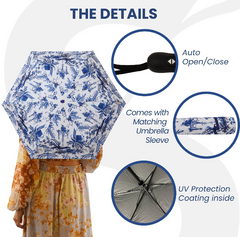 UM-AUTO-BM-CHINO | The British Museum Chinoiserie Blue and White Automatic Folding Umbrella