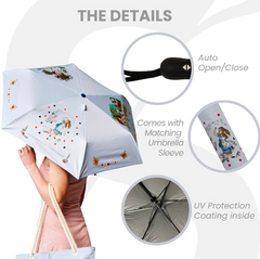 UM-AUTO-AIW-TEA | Alice and Wonderland Tea Party Automatic Folding Umbrella
