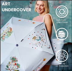 UM-AUTO-AIW-TEA | Alice and Wonderland Tea Party Automatic Folding Umbrella