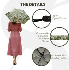 UM-AUTO-GLILY | Golden Lily Green Automatic Folding Umbrella