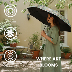 UM-AUTO-GLILY | Golden Lily Green Automatic Folding Umbrella