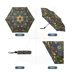 UM-AUTO-STBL | Strawberry Thief Blue William Morris Design Automatic Folding Umbrella