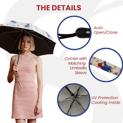 UM-AUTO-PADD | Paddington Bear Blue and Beige Automatic Folding Umbrella