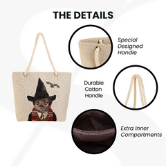 ROPE-BTH-MAGICCAT | Magic Cat Beige Rope Tote Beach Bag