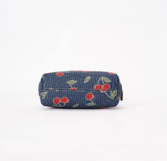 BEAUTY-CHERRY-BLUE | Toiletry Bag with Cherry Design in Blue Backdrop