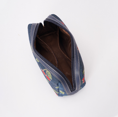 BEAUTY-CHERRY-BLUE | Toiletry Bag with Cherry Design in Blue Backdrop