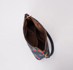 MOON-CHERRY-BLUE | Cherry Denim Blue Moon-Shaped Underarm Handbag
