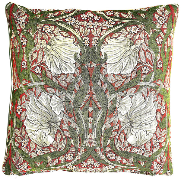 CCOV-PN-PIMPERNEL-RD | WILLIAM MORRIS PIMPERNEL AND THYME RED - PANELLED PILLOWCASE/CUSHION COVER 18X18 INCH