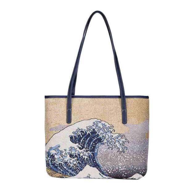 COLL-ART-JP-WAVE | Hokusai Great Wave off Kanagawa College/Shoulder Tote Bag - www.signareusa.com