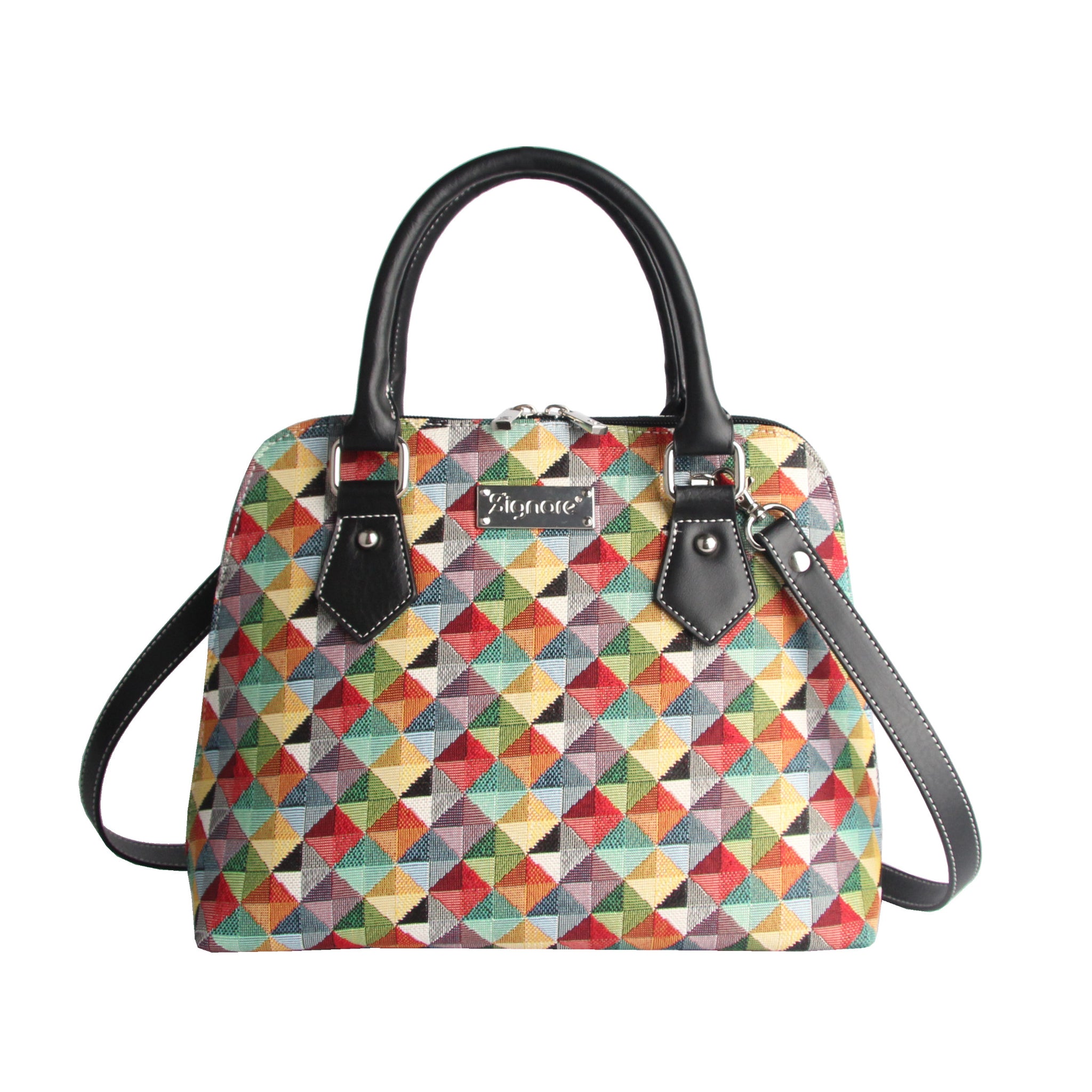 CONV-MTRI | Multicolor Triangle Convertible Top Handle Purse Handbag - www.signareusa.com