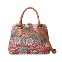 CONV-STRD | William Morris Strawberry Thief Red Convertible Top Handle Purse Handbag - www.signareusa.com