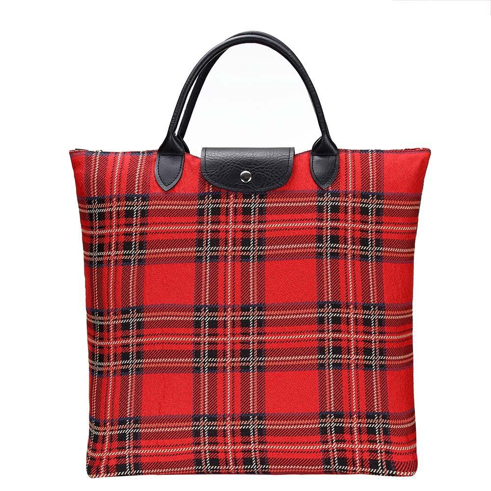 Plaid Portable Foldable Shopping Bag Big Tote Bag