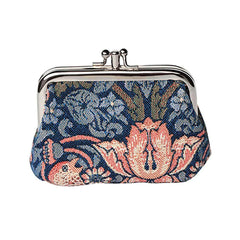 FRMP-STBL | WILLIAM MORRIS STRAWBERRY THIEF BLUE COIN CLASP FRAME PURSE WALLET - www.signareusa.com