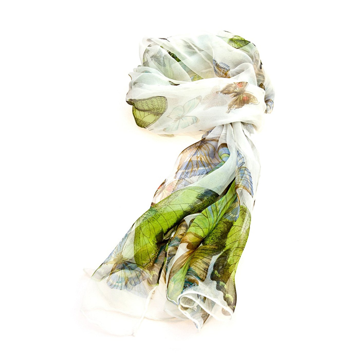SC-BUTT-WHIT | White 100% Pure Silk Butterfly Scarf - www.signareusa.com