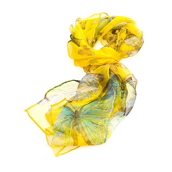 SC-BUTT-YELL | Yellow 100% Pure Silk Butterfly Scarf - www.signareusa.com