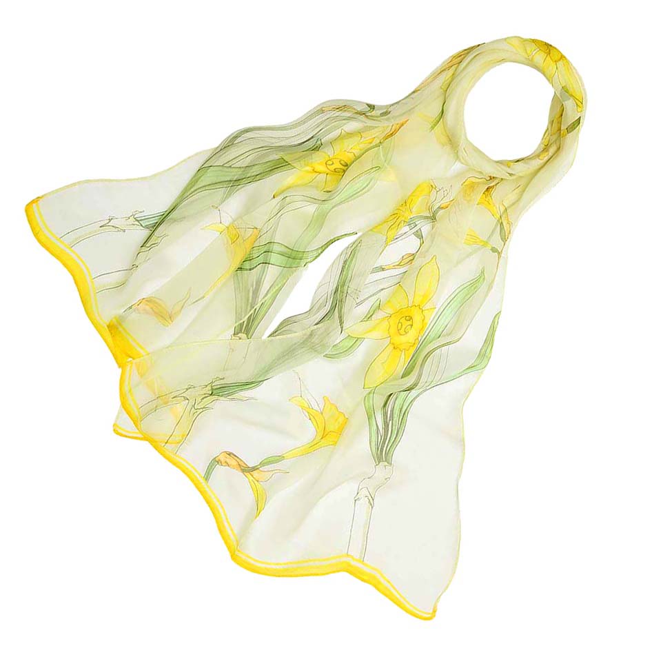 SC-SILK-MPV-DAFF | 100% Pure Silk Scarf Daffodils