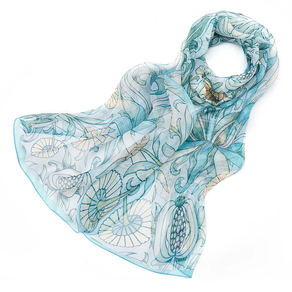 SC-SILK-WM-POME | 100% PURE SILK SCARF WILLIAM MORRIS POMEGRANATE & LILY