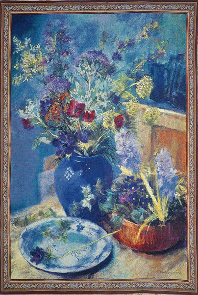 WH-BWF | BLUE WILD FLOWERS 37 X 54 " INCH WALL HANGING TAPESTRY ART - www.signareusa.com