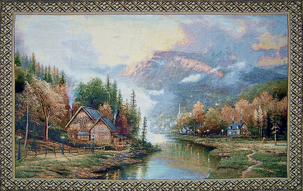 WH-LAND | LANDSCAPE WITH RIVER AND MOUNTAINS 55 X 35 " INCH WALL HANGING TAPESTRY ART - www.signareusa.com